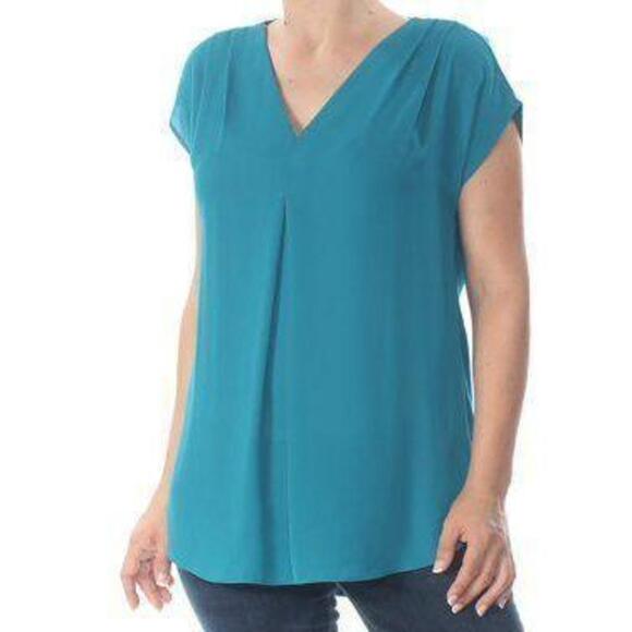 INC Inverted-Pleat V-Neck Top Caribbean Blue S - Picture 1 of 6